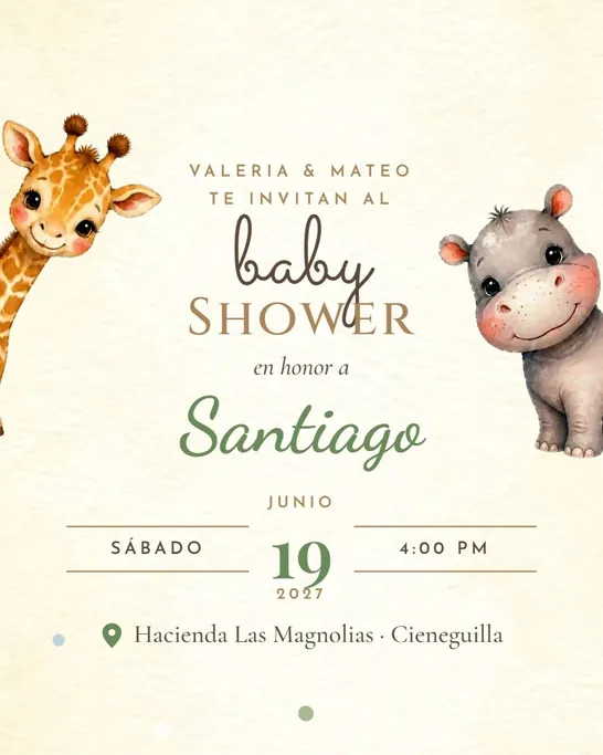 Los animalitos del modelo ¡Cucú! asomándose alrededor de la invitación