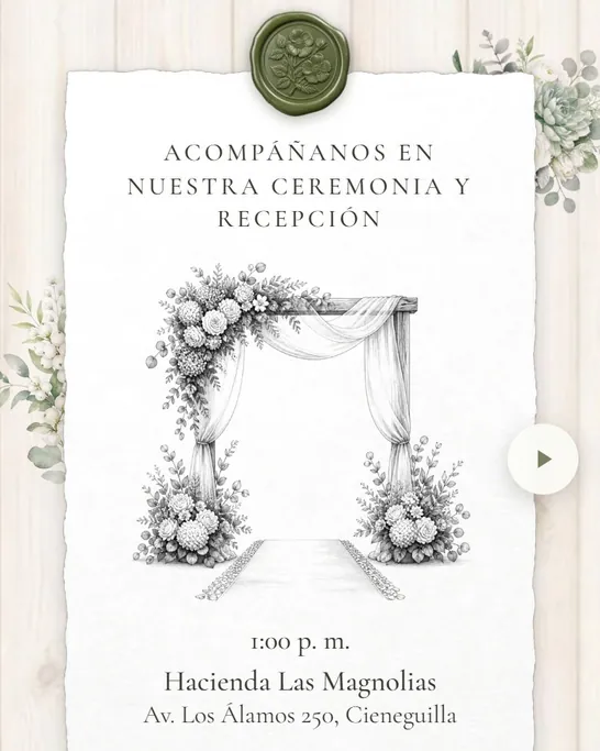 Tarjeta de la ceremonia con el botón Ubicación